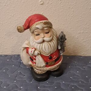 Vintage Homco Ceramic Santa Claus & Teddy Bear Coin Bank Bisque Christmas Decor